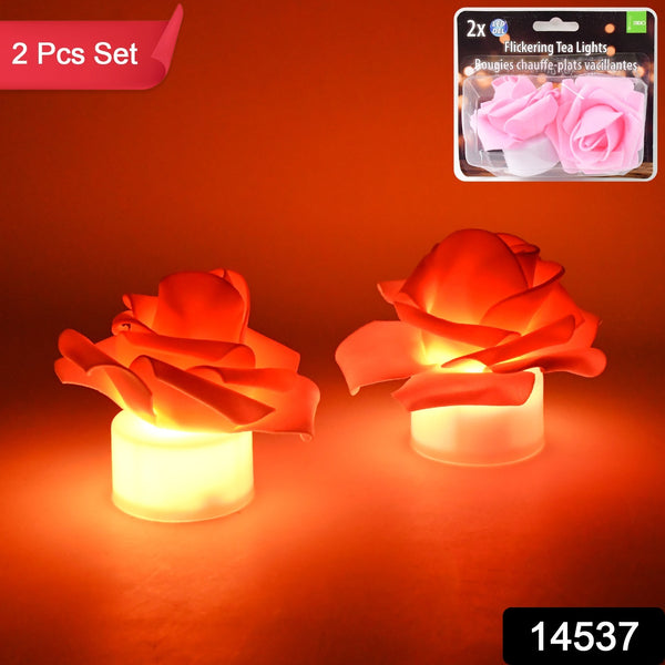 Rose Flower Shaped Led Flickering Tealight Candles (2 Pc)