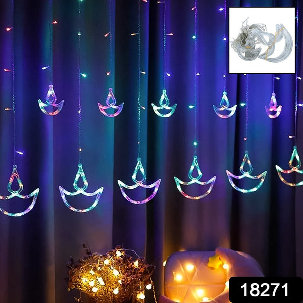 Multicolor 12 Diya Curtain String Lights Window Curtain Lights With 8 Flashing Modes Decoration Light (Multi Color)